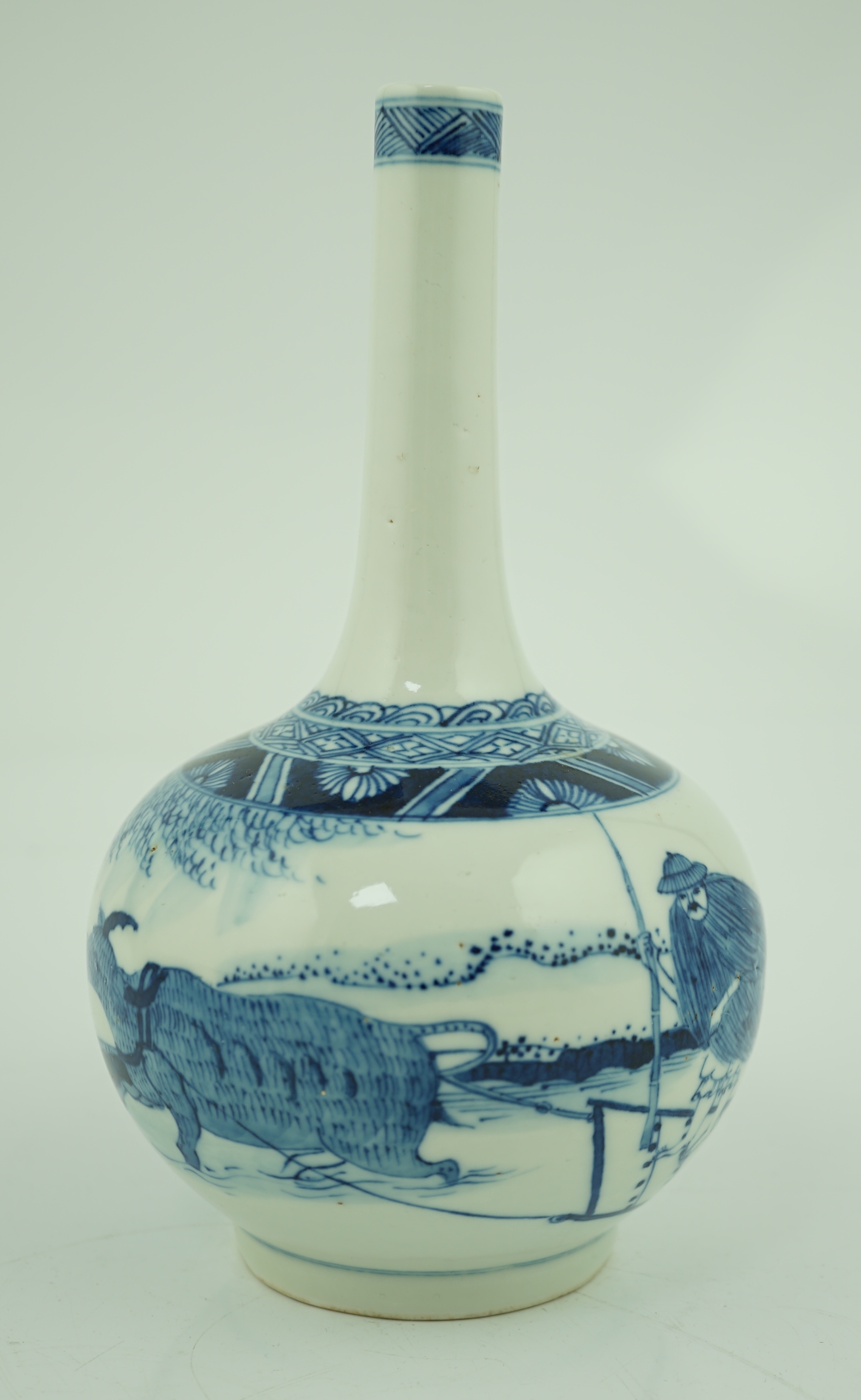 A Chinese blue and white 'ox and plough' bottle vase, late 19th century
